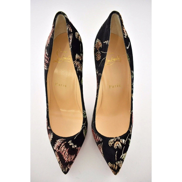 Christian Louboutin Pigalle Follies 100 Black Velvet Red Glitter Heel Pump 39 - Picture 7 of 12
